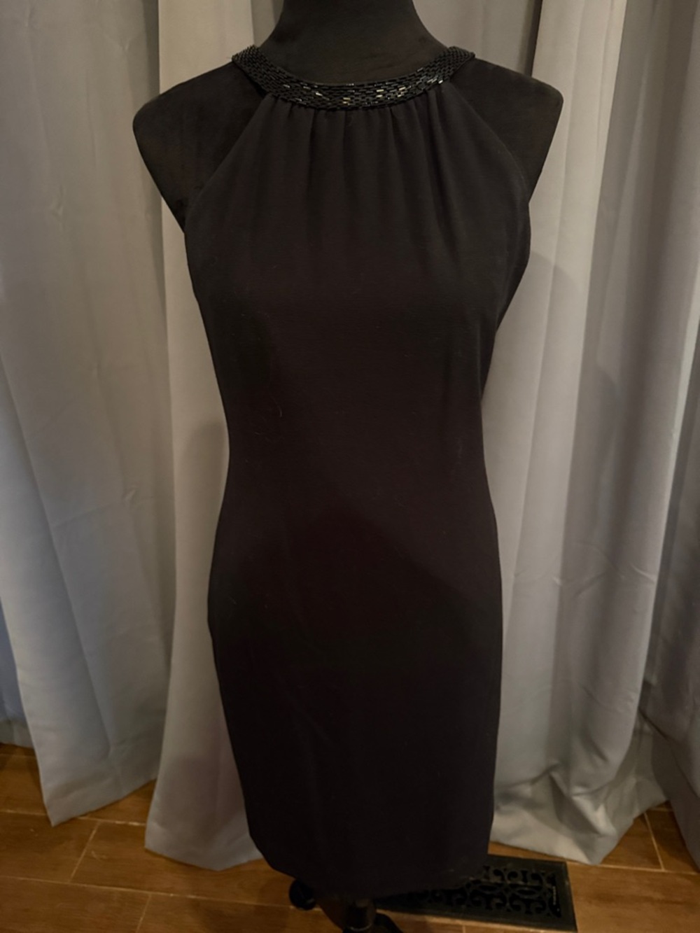 Jones New York Black Beaded Halter Midi Dress